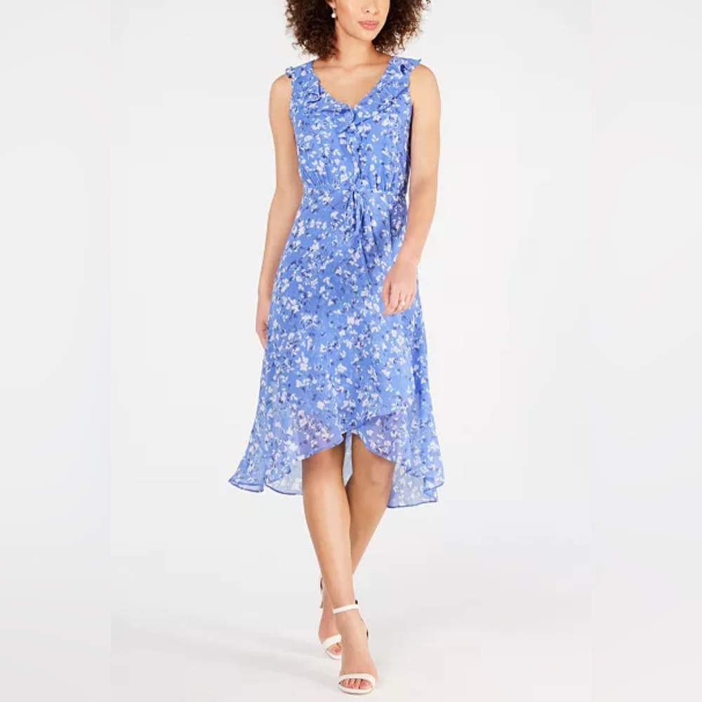 INC International Concepts Blue V-Neck High Low Sundress Women's Size 4
